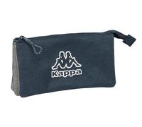 Safta Kappa Dark Navy - Portatodo Triple, Estuche Infantil, Estuche Niño, Ideal para Niños en Edad Escolar, Cómodo y Versátil, Calidad y Resistencia, 22x3x12 cm, Color Gris/Azul Marino Melange