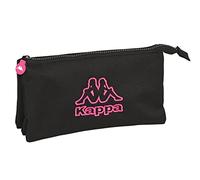 Safta Kappa - Portatodo Triple, Estuche Infantil, Estuche Niño, Ideal para Niños de 5 a 14 Años, Cómodo y Versátil, Calidad y Resistencia, 22x3x12 cm, Color Negro