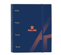 Safta KELME - Carpeta 4 Anillas de 35 cm con 100 Hojas A4, Ideal para Niños de Diferentes Edades, Cómoda y Versátil, Calidad y Resistencia, 27x3.5x32 cm, Color Azul marino y naranja