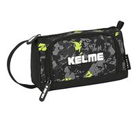 Safta Kelme Jungle - Portatodo con Bolsillo Desplegable Lleno, Estuche Infantil, Estuche Niño, Ideal para Niños, Cómodo y Versátil, Calidad y Resistencia, 20x8.5x11 cm, Color Negro, Lima y Gris