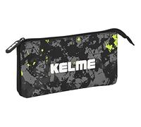 Safta KELME Jungle - Portatodo Triple, Estuche Infantil, Estuche Niño, Ideal para Niños de 5 a 14 Años, Cómodo y Versátil, Calidad y Resistencia, 22x3x12 cm, Color Negro, lima y gris