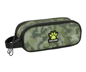 Safta KELME TRAVEL - Portatodo Doble Niño, Estuche Infantil, Estuche Niño, Ideal para Niños en Edad Escolar, Cómodo y Versátil, Calidad y Resistencia, 21x6x8 cm, Color Verde/Negro
