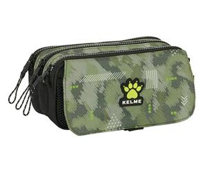 Safta KELME TRAVEL - Portatodo Triple Big, Estuche Infantil, Estuche Niño, Ideal para Niños en Edad Escolar, Cómodo y Versátil, Calidad y Resistencia, 21.5x8x10 cm, Color Verde/Negro