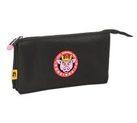 Safta Kings League PORCINOS - Portatodo Triple, Estuche Infantil, Estuche Niño, Ideal para Niños en Edad Escolar, Cómodo y Versátil, Calidad y Resistencia, 22x3x12 cm, Color Negro