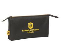 Safta KINGS LEAGUE - Portatodo Triple, Estuche Infantil, Estuche Niño, Ideal para Niños en Edad Escolar, Cómodo y Versátil, Calidad y Resistencia, 22x3x12 cm, Color Negro