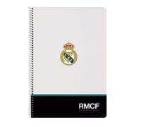 Safta | Libreta Folio Real Madrid Equipación 26/27 80 Hojas, Cuadrícula 4x4 mm con Margen, Papel 80 g/m², Tapas Duras Extraduras Glasofonadas, Espiral Metálica 62 Agujeros, Medidas 21,5x1x31 cm