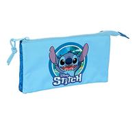 Safta Lilo & Stitch - Portatodo Triple, Estuche Infantil, Estuche Niño, Ideal para Niños en Edad Escolar, Cómodo y Versátil, Calidad y Resistencia, 22x3x12 cm, Color Azul