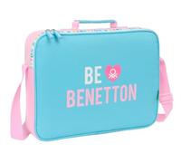 Safta M385 612552385, Benetton Unique-Cartera Extraescolares, Maletín Portatodo, Bandolera, Cómoda y Versátil, Calidad y Resistencia, 38x6x28 cm, Color Unisex niños, Azul Turquesa/Rosa Claro, M