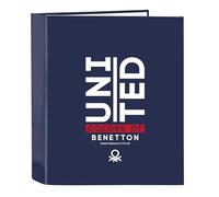 Safta-M657 Benetton Varsity-Carpeta Folio 4 Anillas, Ideal para Niños de Diferentes Edades, Cómoda y Versátil, Calidad y Resistencia, 27x6x33 cm, Color Azul Marino/Gris, Estándar (M657)