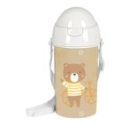 Safta M899B Preescolar Osito Apertura Automática, con Pajita, Botella de Agua, Sin BPA, con Bandolera, Cómoda y Ligera, 500 ml, 7.3x19.5 cm, Color Beige, Unisex niños, Estándar