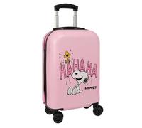 Safta | Maleta de Cabina 20″ Snoopy, Rígida ABS + PC Rosa, 4 Ruedas Dobles 360° Giratorias, Candado de Seguridad, Mango Extensible 100 cm, Medidas 34,5x20x55 cm