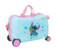 SAFTA | Maleta Infantil con Ruedas Disney Stitch Bright, ABS+PC Resistente, 4 Ruedas Dobles Giro 360°, Interior Forrado con Separador y Bolsillo Cremallera, Bandolera y Reposapiés, Medidas 44x21x27 cm