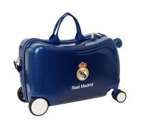 Safta | Maleta Infantil con Ruedas Real Madrid, Giro Multidireccional, ABS + PC Resistente, Interior Forrado con Separador y Bolsillo con Cremallera, Bandolera, Medidas 44x21x27 cm