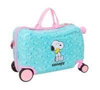 Safta | Maleta Infantil con Ruedas Snoopy, ABS + PC Resistente, 4 Ruedas Dobles Giro 360°, Interior Forrado con Separador y Bolsillo con Cremallera, Bandolera y Reposapiés, Medidas 44x21x27 cm