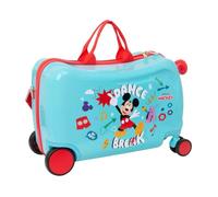 Safta | Maleta Infantil Disney Mickey Mouse Baby, Maleta Ride-On con 4 Ruedas Dobles Giro 360°, ABS+PC, Interior Forrado con Separador y Bolsillo Cremallera, Bandolera y Asas, Medidas 44x21x27 cm