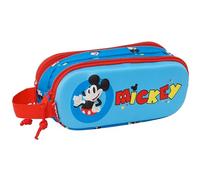 Safta Mickey Mouse 3D - Portatodo Doble 3D, Estuche Infantil, Estuche Niño, Ideal para Niños en Edad Escolar, Cómodo y Versátil, Calidad y Resistencia, 21x6x8 cm, Color Azul