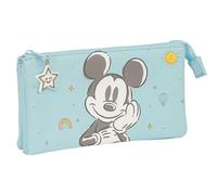 Safta Mickey Mouse Baby - Portatodo Triple, Estuche Infantil, Estuche Niño, Ideal para Niños en Edad Escolar, Cómodo y Versátil, Calidad y Resistencia, 22x3x12 cm, Color Azul Claro