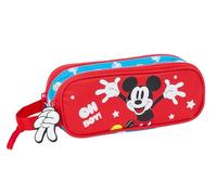 Safta Mickey Mouse Fantastic - Portatodo Doble Niño, Estuche Infantil, Estuche Niño, Ideal para Niños en Edad Escolar, Cómodo y Versátil, Calidad y Resistencia, 21x6x8 cm, Color Azul/Rojo
