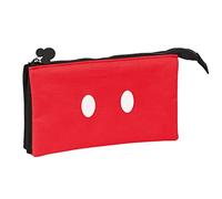 Safta Mickey Mouse Mickey Mood - Portatodo Triple, Estuche Infantil, Estuche Niño, Ideal para Niños de 5 a 14 Años, Cómodo y Versátil, Calidad y Resistencia, 22x3x12 cm, Color Negro y Rojo