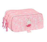 Safta Miffy Flores - Portatodo Triple Big, Estuche Infantil, Estuche Niño, Ideal para Niños en Edad Escolar, Cómodo y Versátil, Calidad y Resistencia, 21.5x8x10 cm