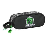 Safta Minecraft - Portatodo Doble Niño, Estuche Infantil, Estuche Niño, Ideal para Niños en Edad Escolar, Cómodo y Versátil, Calidad y Resistencia, 21x6x8 cm, Color Negro/Gris/Verde