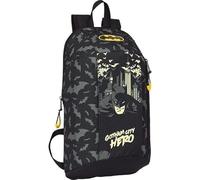 Safta | Mini Mochila Escolar Batman Hero con Bolsillo Vertical, Espalda y Hombreras Ergonómicas Acolchadas, Cremallera Frontal, Asa Superior, Infantil y Juvenil, Negro Camuflaje, Medidas 22x10x39 cm