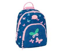 Safta | Mini Mochila Escolar Blackfit8 Mariposas, Infantil y Juvenil, Bolsillo Frontal y Trasero con Cremallera, Interior con Cremallera, Doble Tirador, Hombreras Ajustables, Medidas 25x13x30 cm