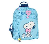 Safta | Mini Mochila Escolar Snoopy Love, Juvenil e Infantil, Hombreras Ajustables Acolchadas con Hebilla Metálica, Bolsillo Frontal y Trasero con Cremallera, Mochila Niña, Medidas 25x13x30 cm