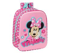 Safta MINNIE MOUSE 3D - Mochila de Guardería 3D, Adaptable a Carro, Fácil Limpieza, Ideal para Niños de Diferentes Edades, Cómoda y Versátil, Calidad y Resistencia, 22x10x27 cm, Color Rosa