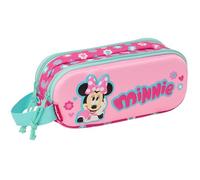 Safta Minnie Mouse 3D - Portatodo Doble 3D, Estuche Infantil, Estuche Niño, Ideal para Niños en Edad Escolar, Cómodo y Versátil, Calidad y Resistencia, 21x6x8 cm, Color Rosa