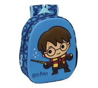 Safta | Mochila Escolar 3D Harry Potter, Frontal Termoconformado en Relieve, Infantil y Juvenil, Hombreras Acolchadas, Bolsillo Lateral Portabotellas, Asa Superior, Azul, Medidas 27x10x33 cm