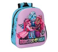 Safta | Mochila Escolar 3D Monster High, Frontal Termoconformado en Relieve, Infantil para Vuelta al Cole, Hombreras Acolchadas y Asa Superior, Bolsillo Lateral Portabotellas, Medidas 27x10x33 cm