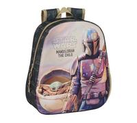 Safta | Mochila Escolar 3D The Mandalorian Star Wars, Frontal Termoconformado en Relieve, Hombreras Acolchadas y Asa Superior, Bolsillo Lateral Portabotellas, Medidas 27x10x33 cm
