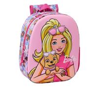 Safta | Mochila Escolar Barbie 3D, Frontal 3D Termoconformado, Bolsillo Lateral Portabotellas, Hombreras Acolchadas, Tarjeta Identificación, Asa Superior, Infantil, Rosa, Medidas 27x10x33 cm