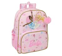 Safta - Mochila Escolar Barbie Ballet Adaptable a Carro (Sin Carro), Ergonómica y Acolchada, Doble Tirador en Cremallera, Bolsillo Frontal Grande y Laterales Portabotellas, Rosa, Medidas 33x14x42 cm