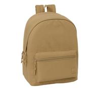 Safta | Mochila Escolar Basic Marrón Doble para Portátil 15,6″ con USB, Compartimento Antirrobo Trasero Acolchado para Tablet 11″, Gran Capacidad, Base Reforzada, Medidas 31x18x44 cm