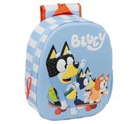 Safta - Mochila Escolar Bluey 3D con Leds, Frontal Termoconformado, Hombreras Acolchadas y Asa Superior, Bolsillo Lateral Portabotellas, Infantil Vuelta al Cole, Azul a Rayas, Medidas 27x10x33 cm