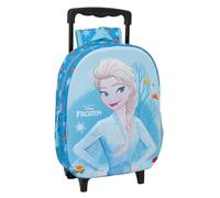 Safta | Mochila Escolar con Ruedas Disney Frozen 3D, Frontal Termoconformado en Relieve, Asa Telescópica Extensible 60 cm, Hombreras Acolchadas, Bolsillo Portabotellas, Azul, Medidas 27x10x33 cm