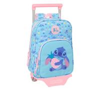 Safta - Mochila Escolar con Ruedas Disney Stitch Waves, Carro 705 Extraíble, 26x11x67 cm Abierta, Hombreras Ergonómicas Acolchadas, Bolsillo Portabotellas y Frontal, Asa Superior, Medidas 26x11x34 cm
