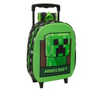 Safta - Mochila Escolar con Ruedas Minecraft, Frontal 3D Termoconformado, Asa Telescópica 60 cm, Hombreras Acolchadas, Bolsillo Portabotellas, Infantil Juvenil Vuelta al Cole, Medidas 27x10x33 cm