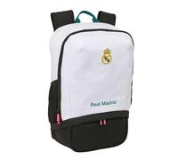 Safta | Mochila Escolar con Zapatillero Real Madrid Equip. 26/27, Compartimento Inferior con Cremallera para Zapatillas, Ergonómica y Acolchada, Bolsillos Portabotellas, Medidas 28x19x51 cm