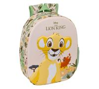 Safta | Mochila Escolar Disney El Rey León 3D, Frontal Termoconformado con Simba, Hombreras Acolchadas y Asa Superior, Bolsillo Lateral Portabotellas, Infantil, Vuelta al Cole, Medidas 27x10x33 cm