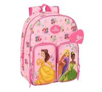 Safta | Mochila Escolar Disney Princesas Adaptable a Carro, Infantil con 2 Bolsillos Frontales Grandes, Hombreras Ergonómicas Acolchadas, Bolsillo Portabotellas y Asa Superior, Medidas 26x11x34 cm