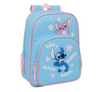 Safta | Mochila Escolar Disney Stitch Happy Adaptable a Carro (Sin Carro), Hombreras Ergonómicas y Acolchadas, Bolsillo Frontal Gran Formato y Portabotellas, Azul y Rosa Infantil, Medidas 26x11x34 cm