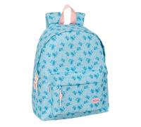 Safta | Mochila Escolar Disney Stitch Ohana Ergonómica y Acolchada, Bolsillo Frontal con Cremallera, Doble Tirador en Cremallera Principal, Asa de Mano Superior, Azul Claro, Medidas 33x15x42 cm