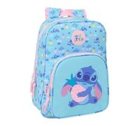 Safta | Mochila Escolar Disney Stitch Waves Adaptable a Carro (Sin Carro), Hombreras Ergonómicas y Acolchadas, Bolsillo Frontal Gran Formato y Lateral Portabotellas, Azul y Rosa, Medidas 26x11x34 cm