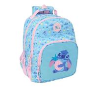 Safta - Mochila Escolar Doble Disney Stitch Waves Adaptable a Carro, 2 Compartimentos Grandes con Cremallera, Organizador Interior, Hombreras y Espalda Ergonómicas Acolchadas, Medidas 32x15x42 cm