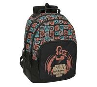Safta - Mochila Escolar Doble Mandalorian & Grogu Adaptable a Carro, 2 Compartimentos Grandes con Cremallera, Bolsillos Frontales con Organizador, Portabotellas, Medidas 32x15x42 cm