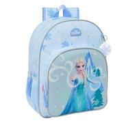 Safta | Mochila Escolar Frozen Adaptable a Carro (Sin Carro), Ergonómica y Acolchada, Doble Cremallera con Tiradores, Bolsillo Frontal Grande y Laterales Portabotellas, Azul, Medidas 33x14x42 cm