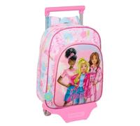 Safta | Mochila Escolar Grande con Carro Extraíble Barbie Painterly, Sistema de Sujeción, Hombreras Ergonómicas y Acolchadas, Portabotellas, 26x11x67 cm, Carro Resistente, Medidas 26x11x34 cm